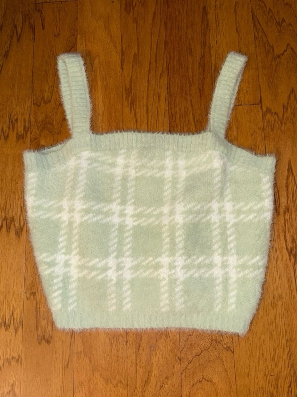New PacSun Kendall & Kylie Light Mint Green + White Plaid Soft Cropped Top L